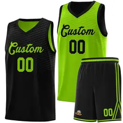 Black Neon Green Chest Slash Pattern Double Side Basketball Jersey