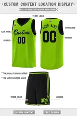 Black Neon Green Chest Slash Pattern Double Side Basketball Jersey 2