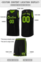 Black Neon Green Chest Slash Pattern Double Side Basketball Jersey 4