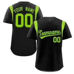 Black Neon Green Classic Full Button Baseball Jersey