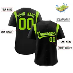 Black Neon Green Classic Full Button Baseball Jersey 2