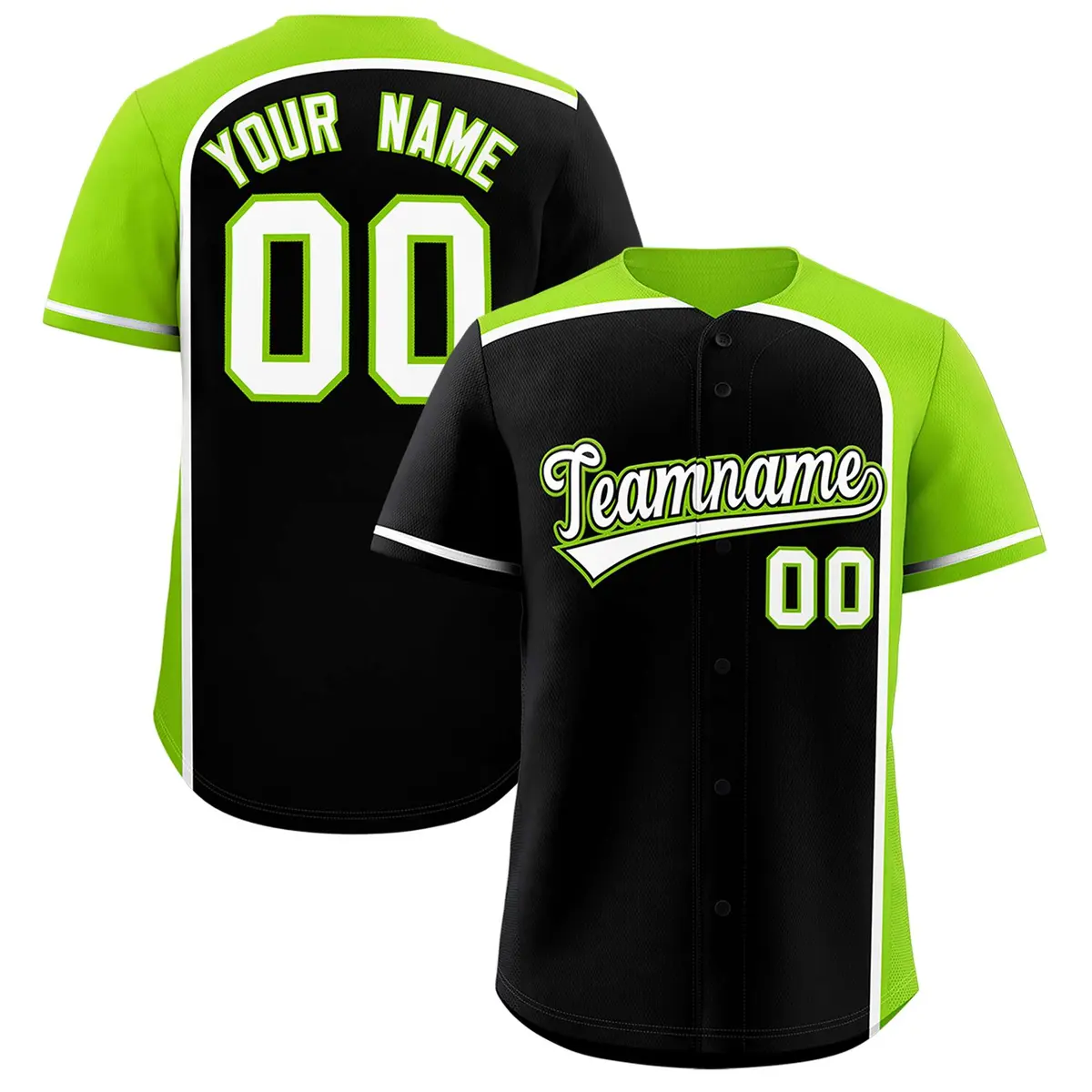 Black Neon Green Color Block Authentic Baseball Jersey