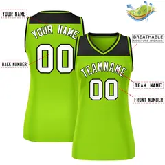Women's Black Neon Green Color Block Mesh Basketball Jersey 2