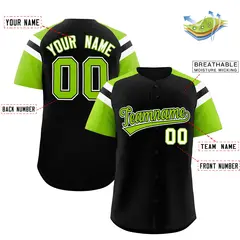 Black Neon Green Contrast Raglan Sleeves Baseball Jersey 2