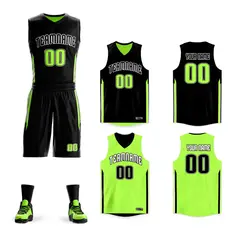 Black Neon Green Double Side Sets Basketball Jersey 1