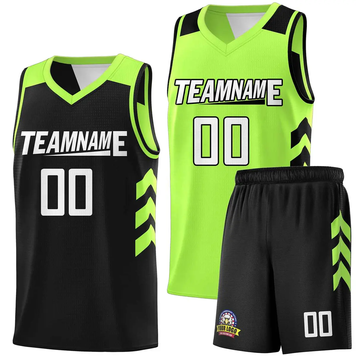 Black Neon Green Double Side Sets Men Basketball Jersey