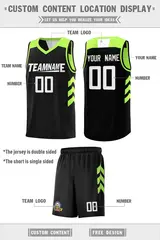 Black Neon Green Double Side Sets Men Basketball Jersey 2