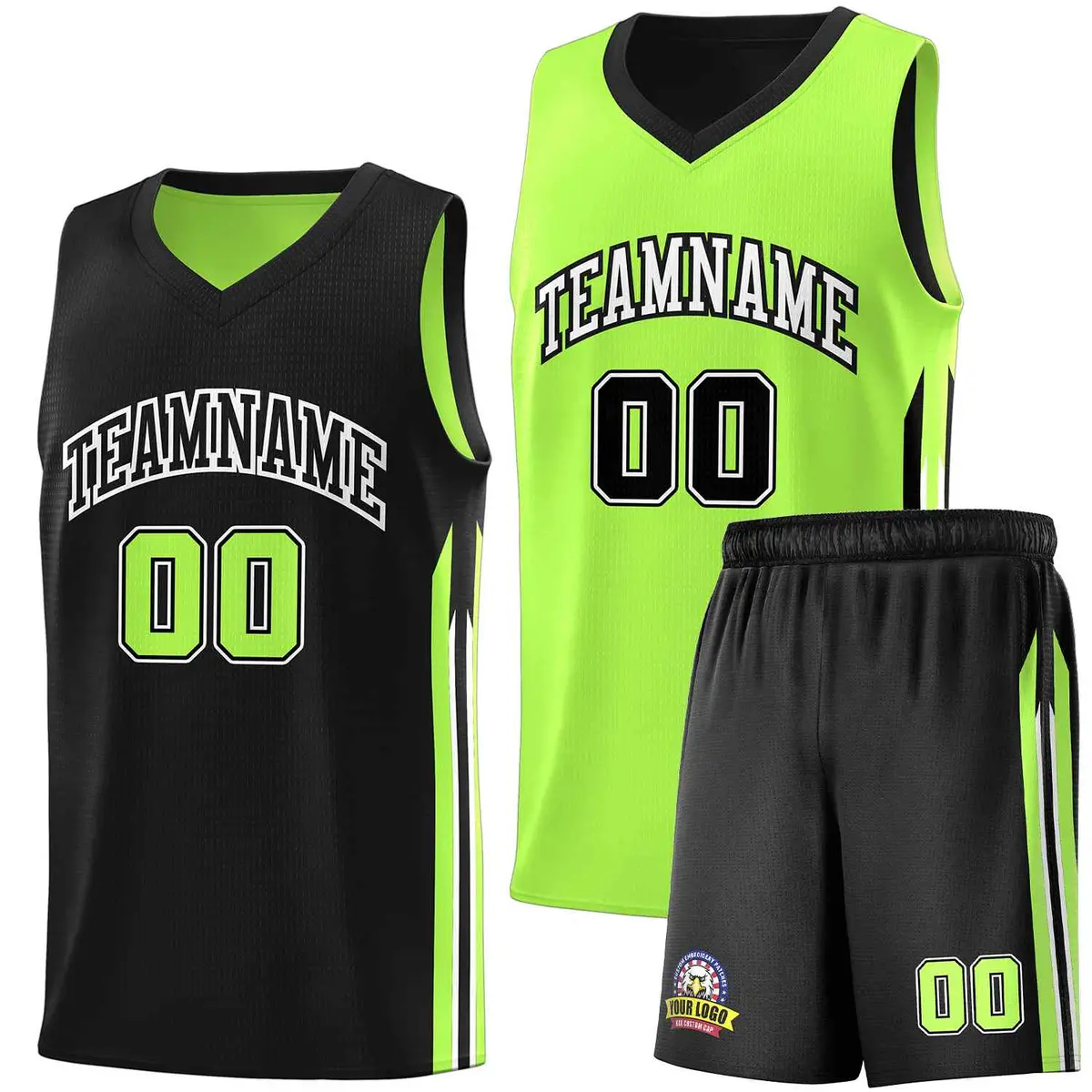 Black Neon Green Double Side Sets Men Basketball Jersey