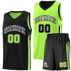 Black Neon Green Double Side Sets Men Basketball Jersey
