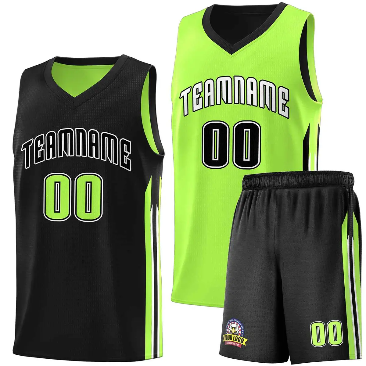 Black Neon Green Double Side Sets Men Basketball Jersey