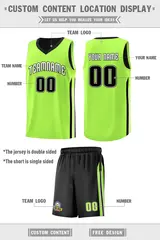 Black Neon Green Double Side Sets Men Basketball Jersey 2