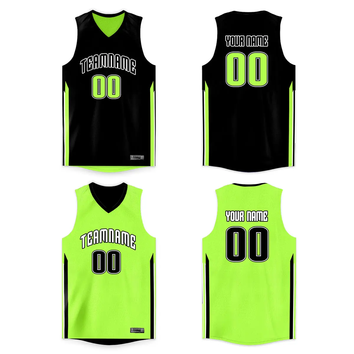 Black Neon Green Double Side Tops Team Basketball Jersey