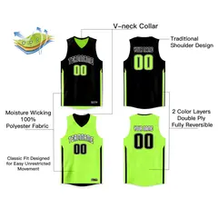 Black Neon Green Double Side Tops Team Basketball Jersey 3