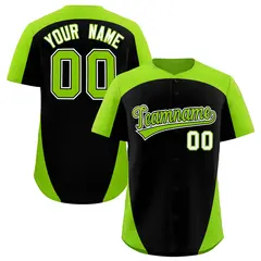 Black Neon Green Edge Color Block Baseball Jersey 1