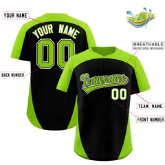 Black Neon Green Edge Color Block Baseball Jersey 2
