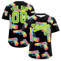 Black Neon Green Firepower Graffiti Baseball Jersey 1