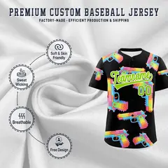 Black Neon Green Firepower Graffiti Baseball Jersey 3