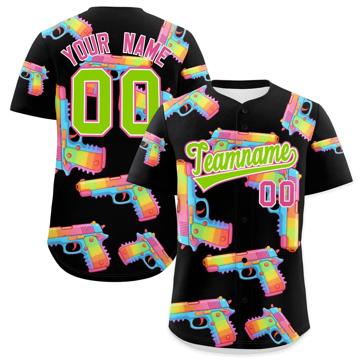 Black Neon Green Firepower Graffiti Pattern Baseball Jersey