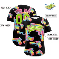 Black Neon Green Firepower Graffiti Pattern Baseball Jersey 2