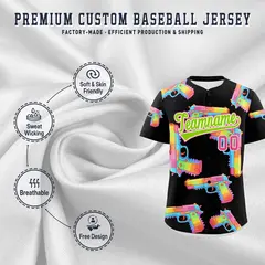 Black Neon Green Firepower Graffiti Pattern Baseball Jersey 3