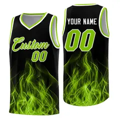Black Neon Green Flame Graffiti Basketball Jersey 1