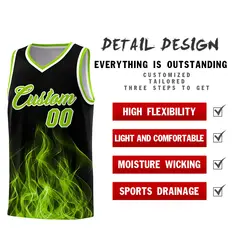 Black Neon Green Flame Graffiti Basketball Jersey 2