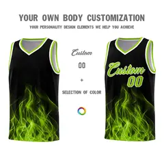 Black Neon Green Flame Graffiti Basketball Jersey 3