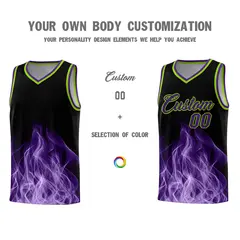 Black Neon Green Flame Graffiti Pattern Basketball Jersey 3