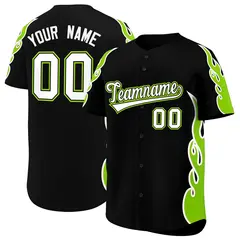 Black Neon Green Flame Outline Baseball Jersey 1
