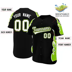 Black Neon Green Flame Outline Baseball Jersey 2