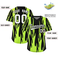 Black Neon Green Flame Pattern Pullover Baseball Jersey 2
