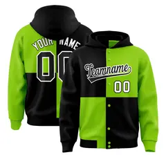 Black Neon Green Four Squares Color Block Varsity Letterman Jacket Hoodie 1