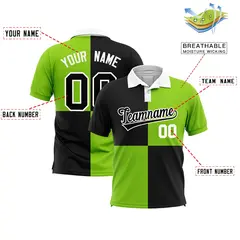 Black Neon Green Four Squares Performance Polo Shirt 2