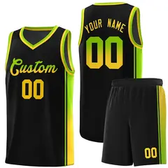 Black Neon Green-Gold Gradient Sports Basketball Jersey