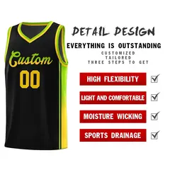 Black Neon Green-Gold Gradient Sports Basketball Jersey 5