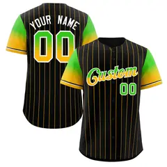 Black Neon Green Gold-White Stripe Gradient Baseball Jersey