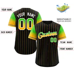 Black Neon Green Gold-White Stripe Gradient Baseball Jersey 2