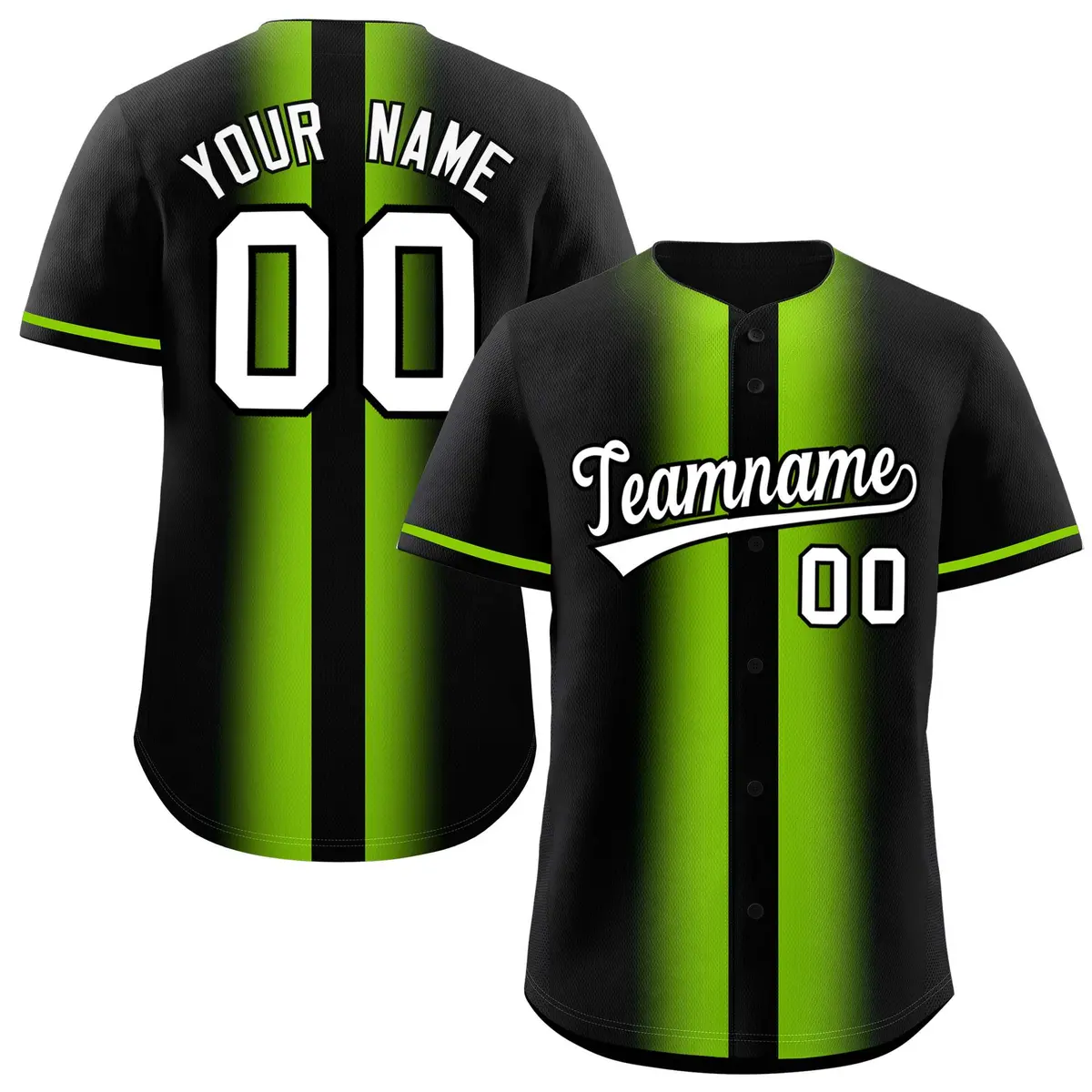Black Neon Green Gradient Lapel Fashion Baseball Jersey