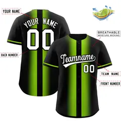 Black Neon Green Gradient Lapel Fashion Baseball Jersey 2