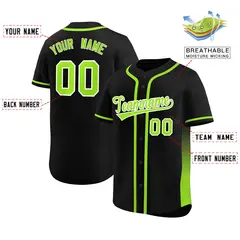 Black Neon Green Gradient Side Authentic Baseball Jersey 2