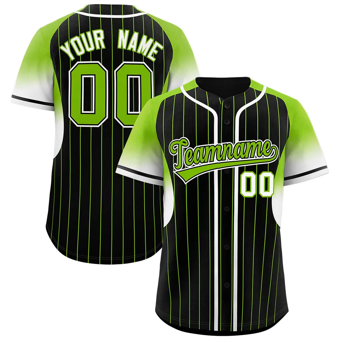 Black Neon Green Gradient Stripe Sleeves Baseball Jersey