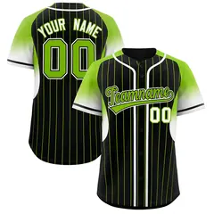 Black Neon Green Gradient Stripe Sleeves Baseball Jersey