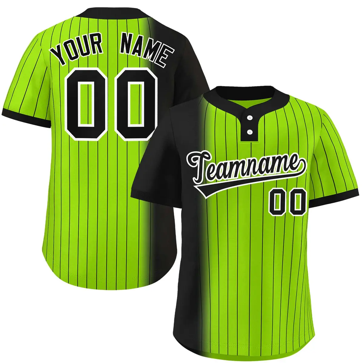 Black Neon Green Gradient Stripe Two-Button Softball Jersey