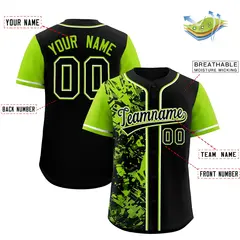 Black Neon Green Graffiti Split Raglan Baseball Jersey 2