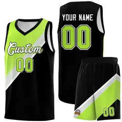Black Neon Green Gray Diagonal Stripes Color Block Basketball Jersey 1
