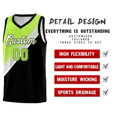 Black Neon Green Gray Diagonal Stripes Color Block Basketball Jersey 2