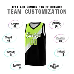 Black Neon Green Gray Diagonal Stripes Color Block Basketball Jersey 4