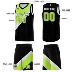 Black Neon Green Gray Diagonal Stripes Color Block Basketball Jersey 5