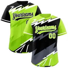 Black Neon Green Gray Reversible Baseball Jersey Lightning & Graffiti Pattern