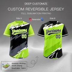 Black Neon Green Gray Reversible Baseball Jersey Lightning & Graffiti Pattern 2